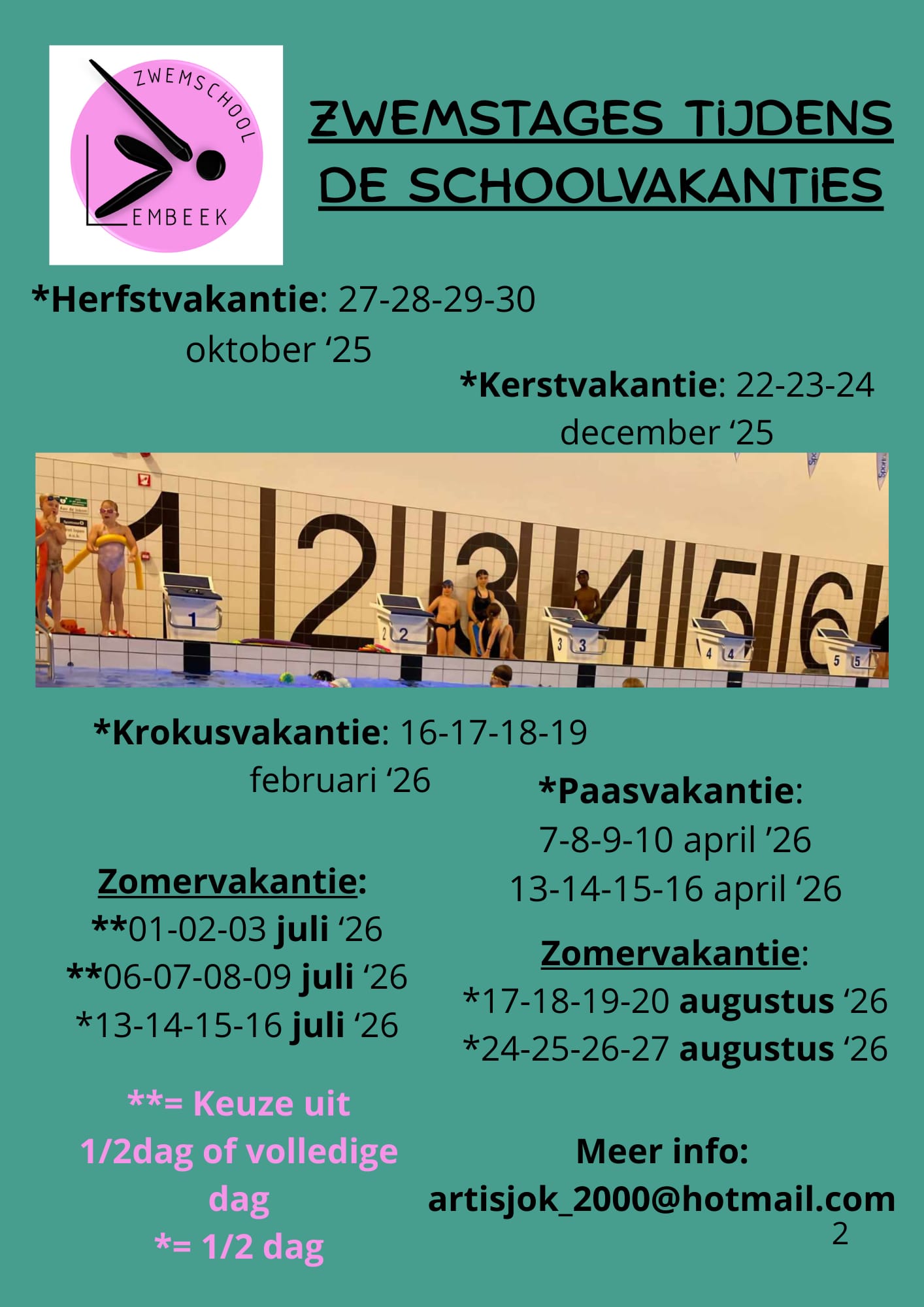 Overzicht van onze zwemstages schooljaar 2025-2026