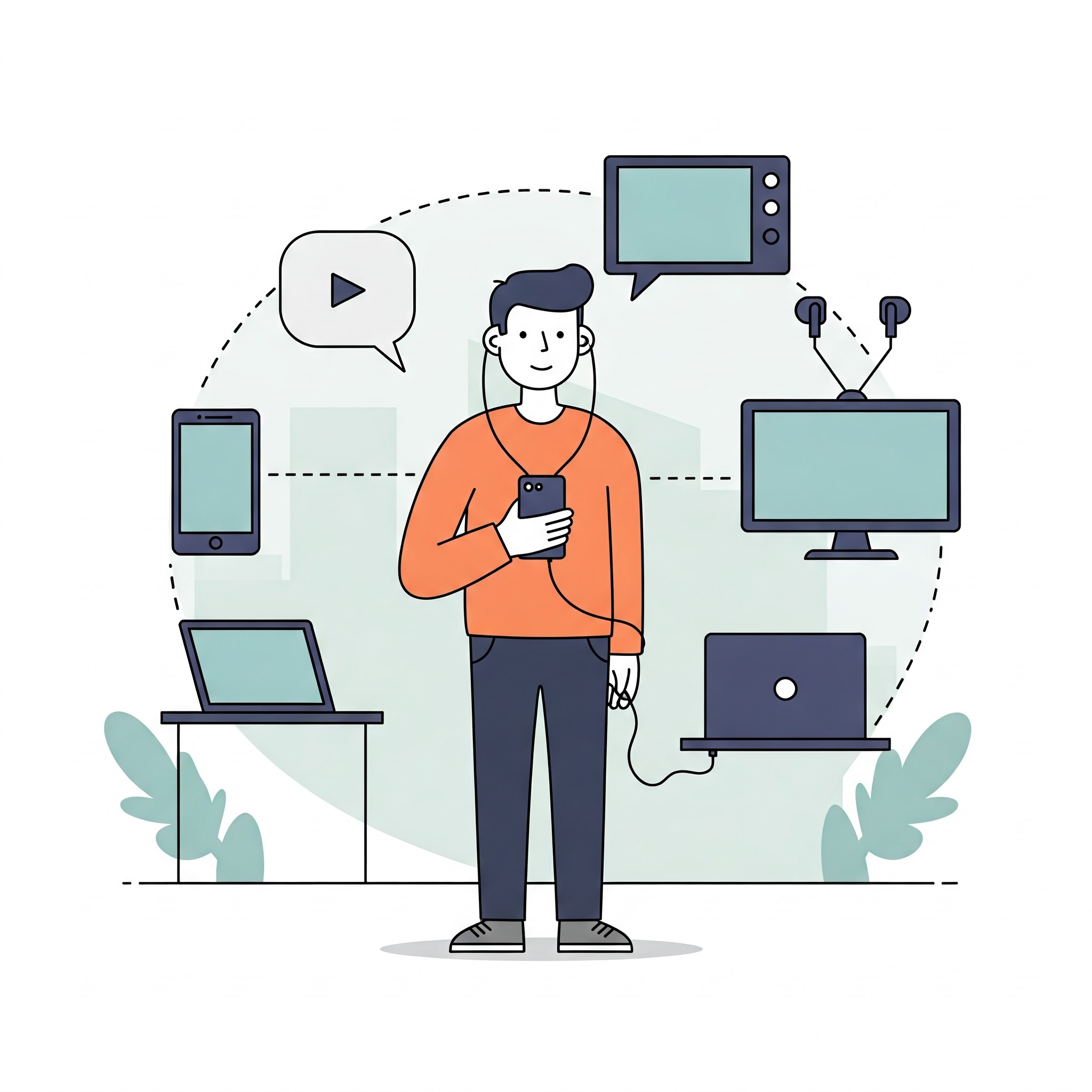 man met mediatoestellen