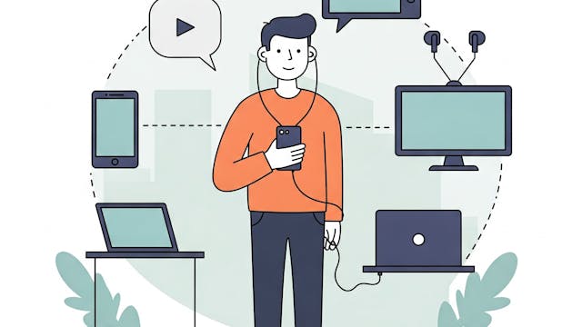 man met mediatoestellen