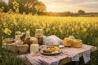 heerlijk genieten in de bloeiende bloemen met lokaal geteelde produkten