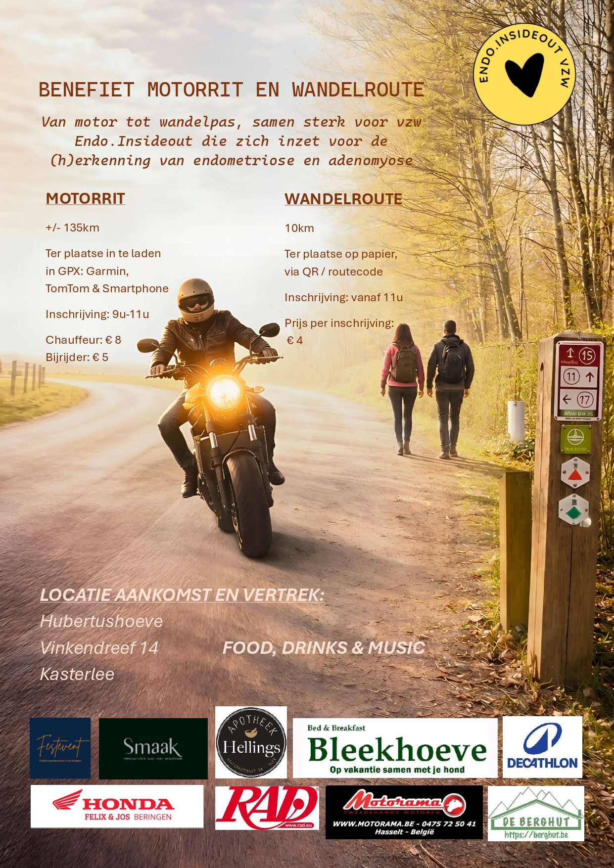 Benefiet motorrit en wandelroute