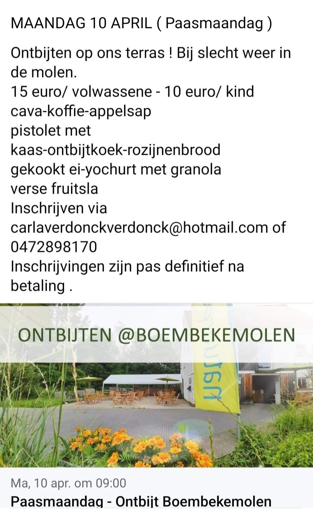 Ontbijt Boembekemolen