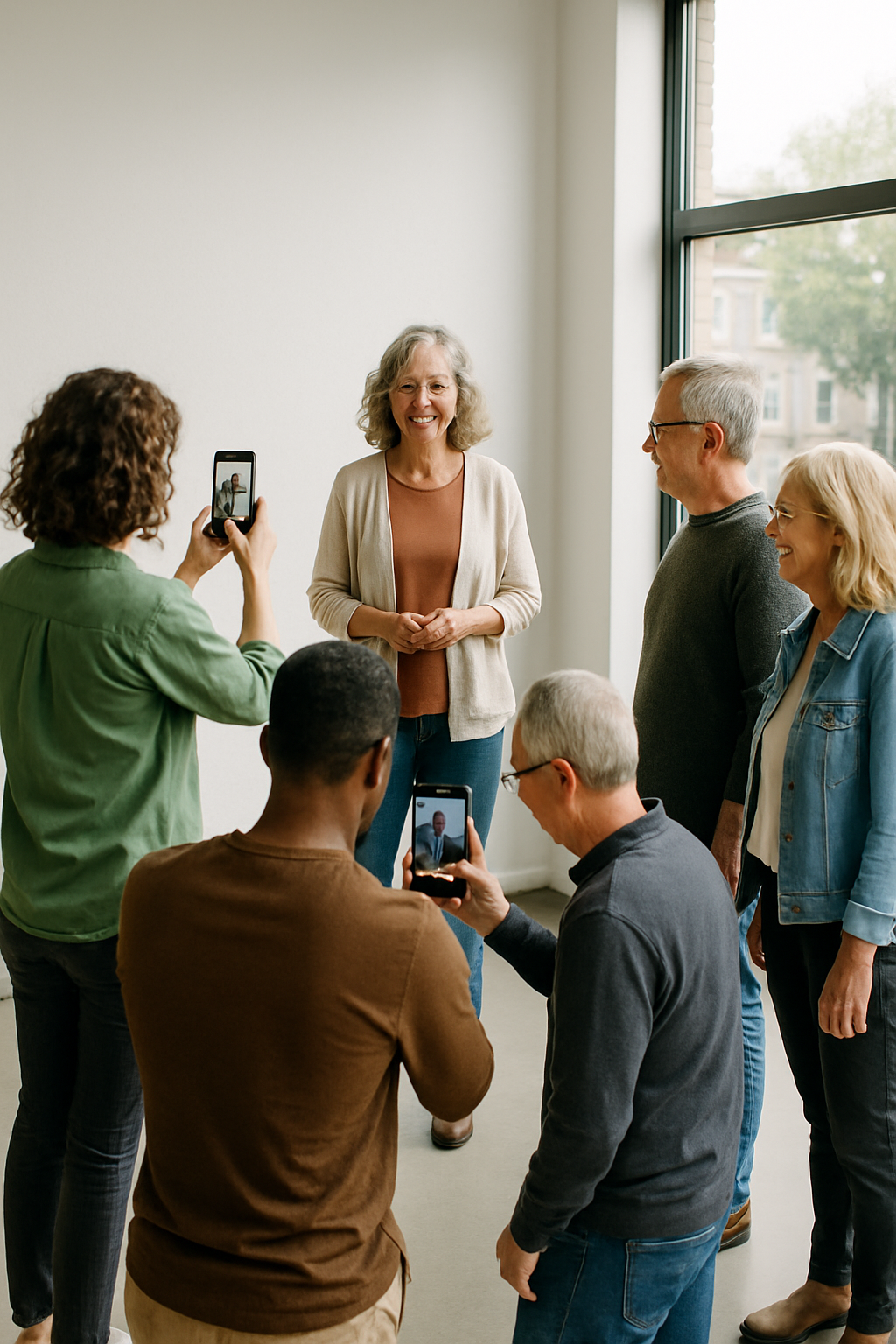 Groep mensen nemen foto's met smartphone