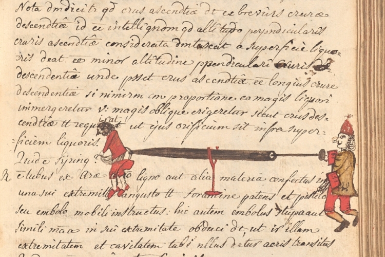 studententekening als mopje in cursusnota's uit 1757