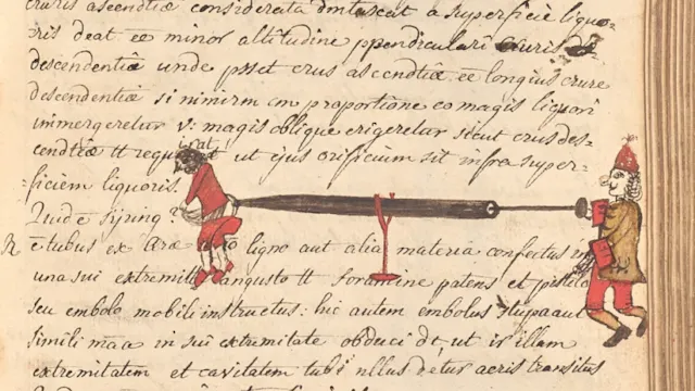 studententekening als mopje in cursusnota's uit 1757