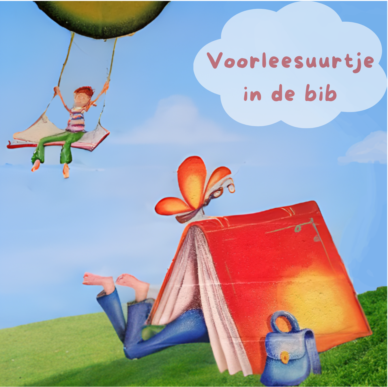 Muurschildering: Voorleesuurtje in de bib