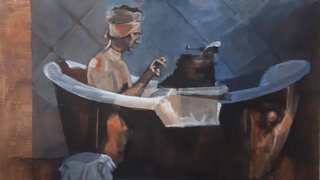 Marat is alive, 60x100 cm, acryl en olie op doek.