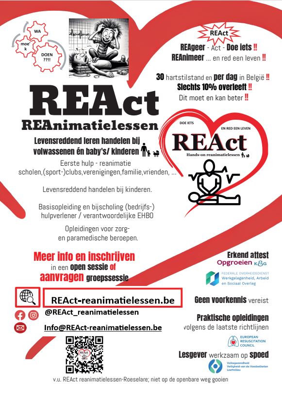 "REAct" een doorgedreven praktische opleiding; benadering volwassenen én baby's/kinderen #EHBO- Eerste hulp voor iedereen #Levensreddend handelen bij kinderen #basisopleiding en bijscholingen BHV #opleidingen voor zorg en paramedici 