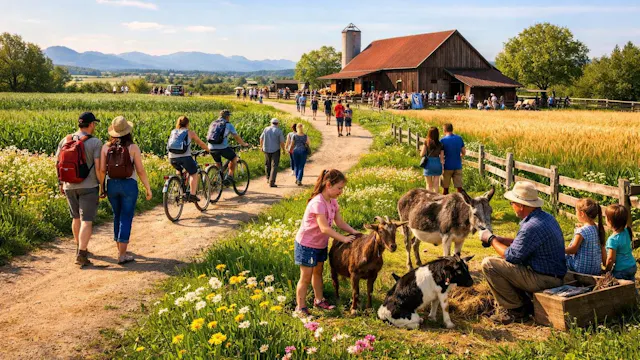 Platteland-lopers bezoek landbouwbedrijf