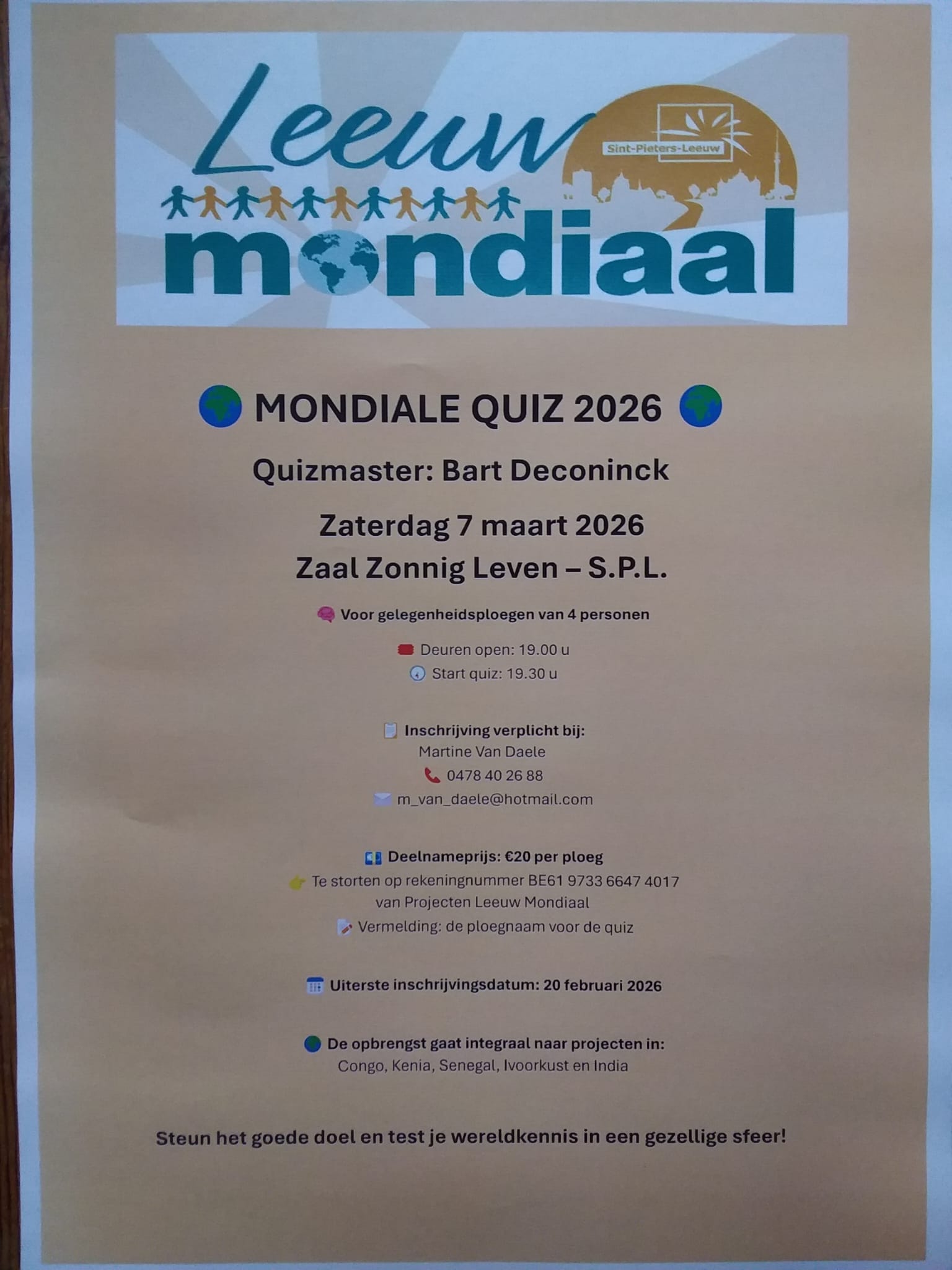 Affiche met alle relevantie gegevens