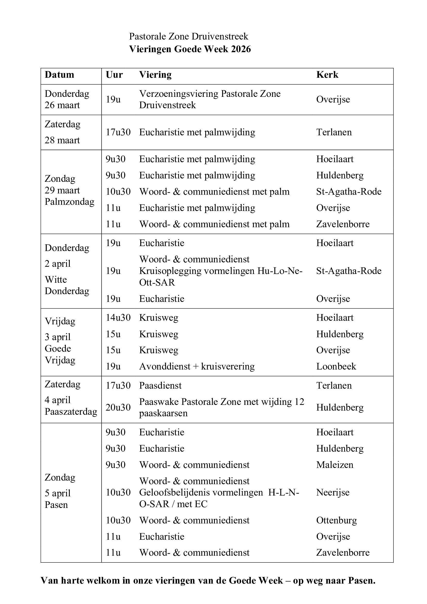 Vieringen Goede Week Pastorale Zone Druivenstreek