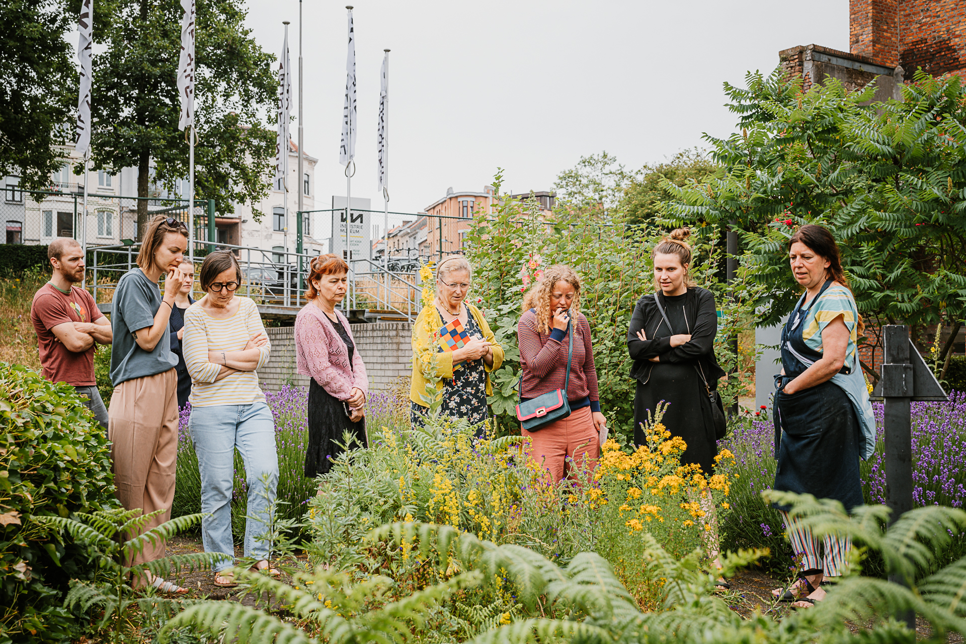 Verfplanten plukken met Laurence Decraene (rechts) in de tuin van het Industriemuseum