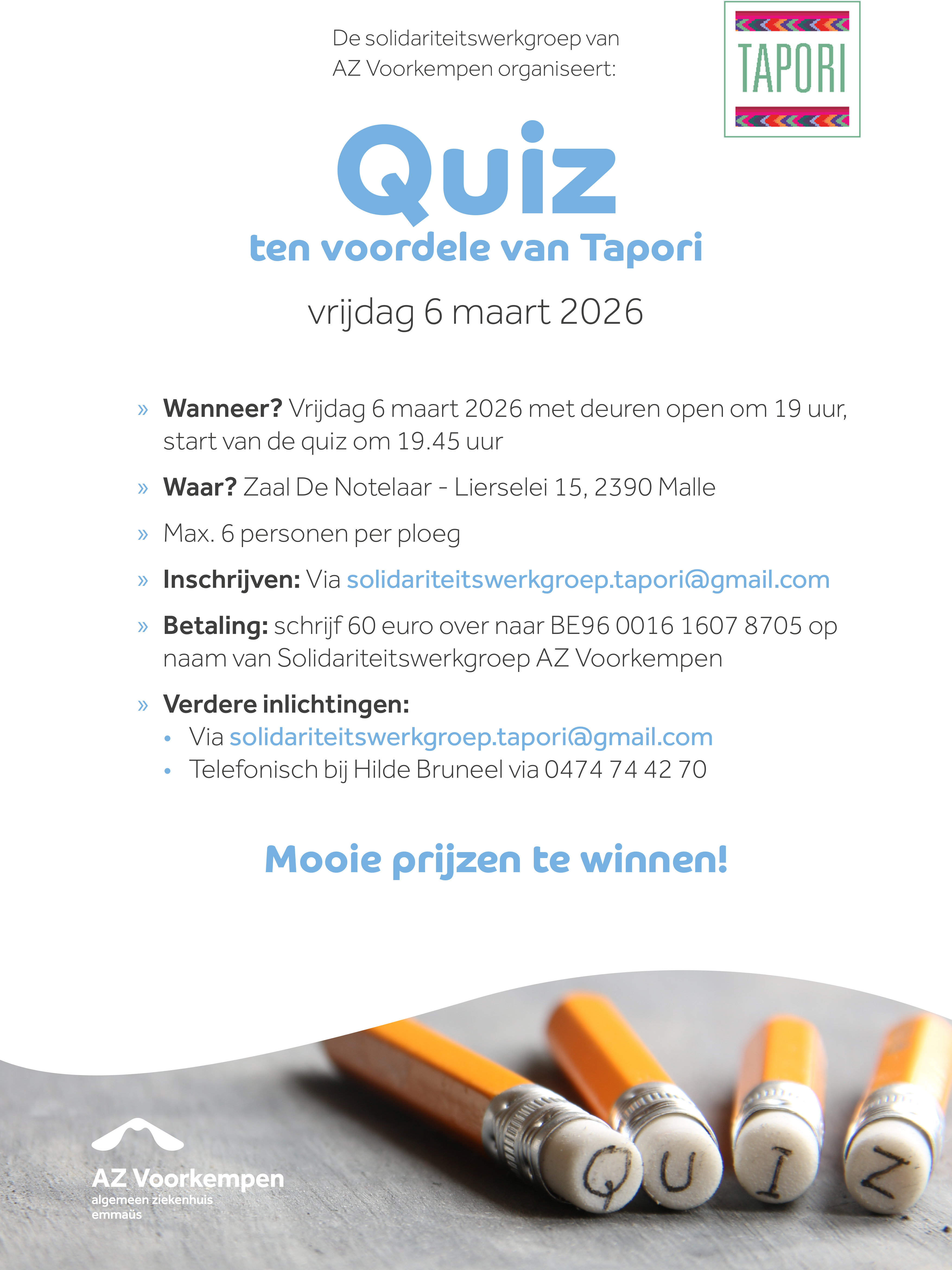 Quiz ten voordele van Tapori  - 14 maart 2025