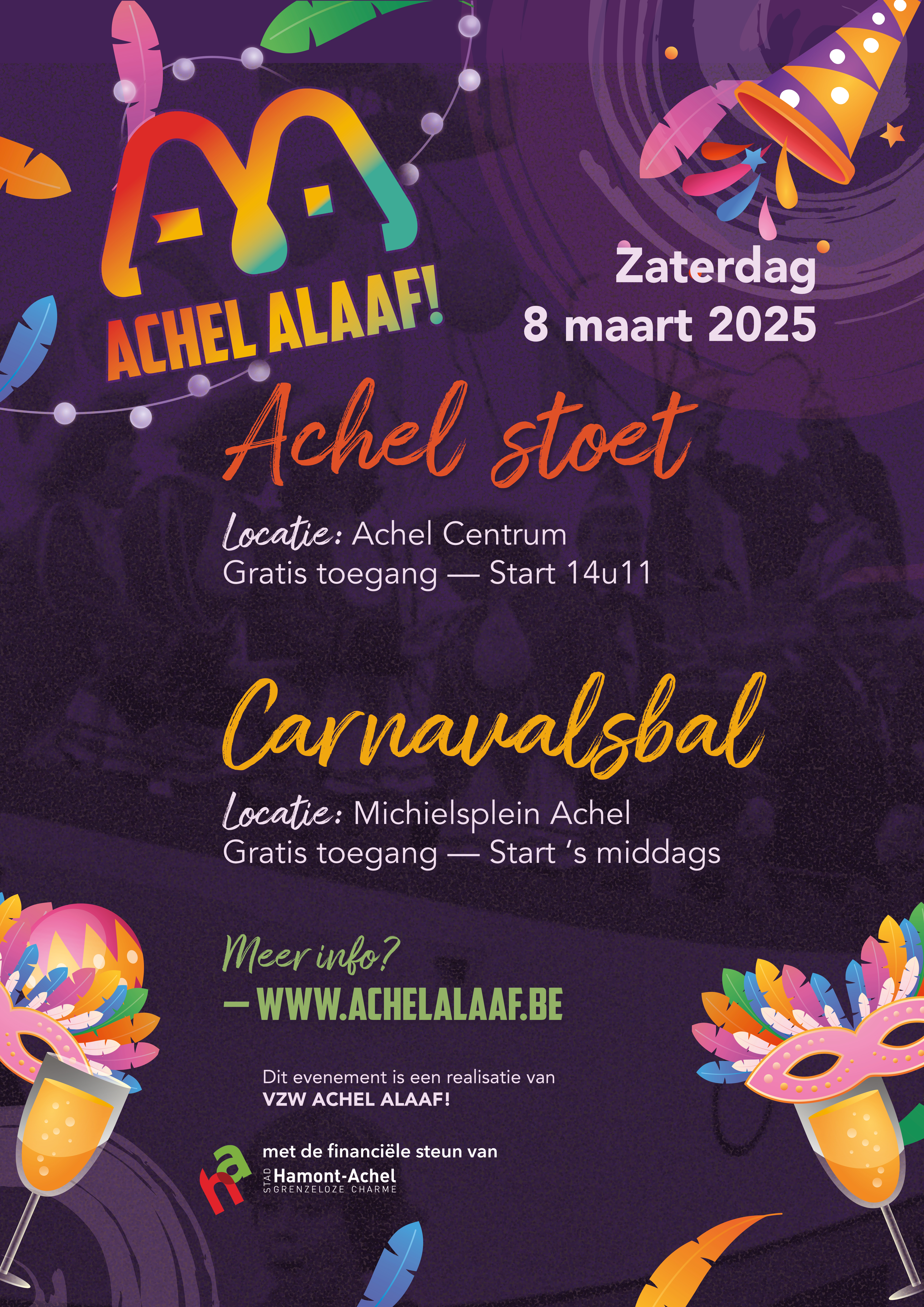 Affiche van de carnavalsstoet en -bal. 