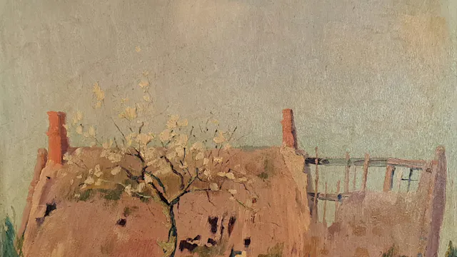 Schilderij 'Bouwvallige hoeve' van Jef De Pauw (Sint-Niklaas, 1888 - Temse, 1930)