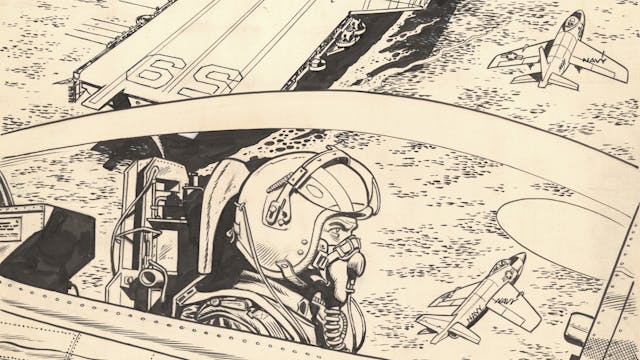 (Détail) Buck Danny - SOS Soucoupes Volantes - Tome 20 - Couverture de l'album - 1959 - Encre de Chine sur papier - 37,5 x 26,6 cm