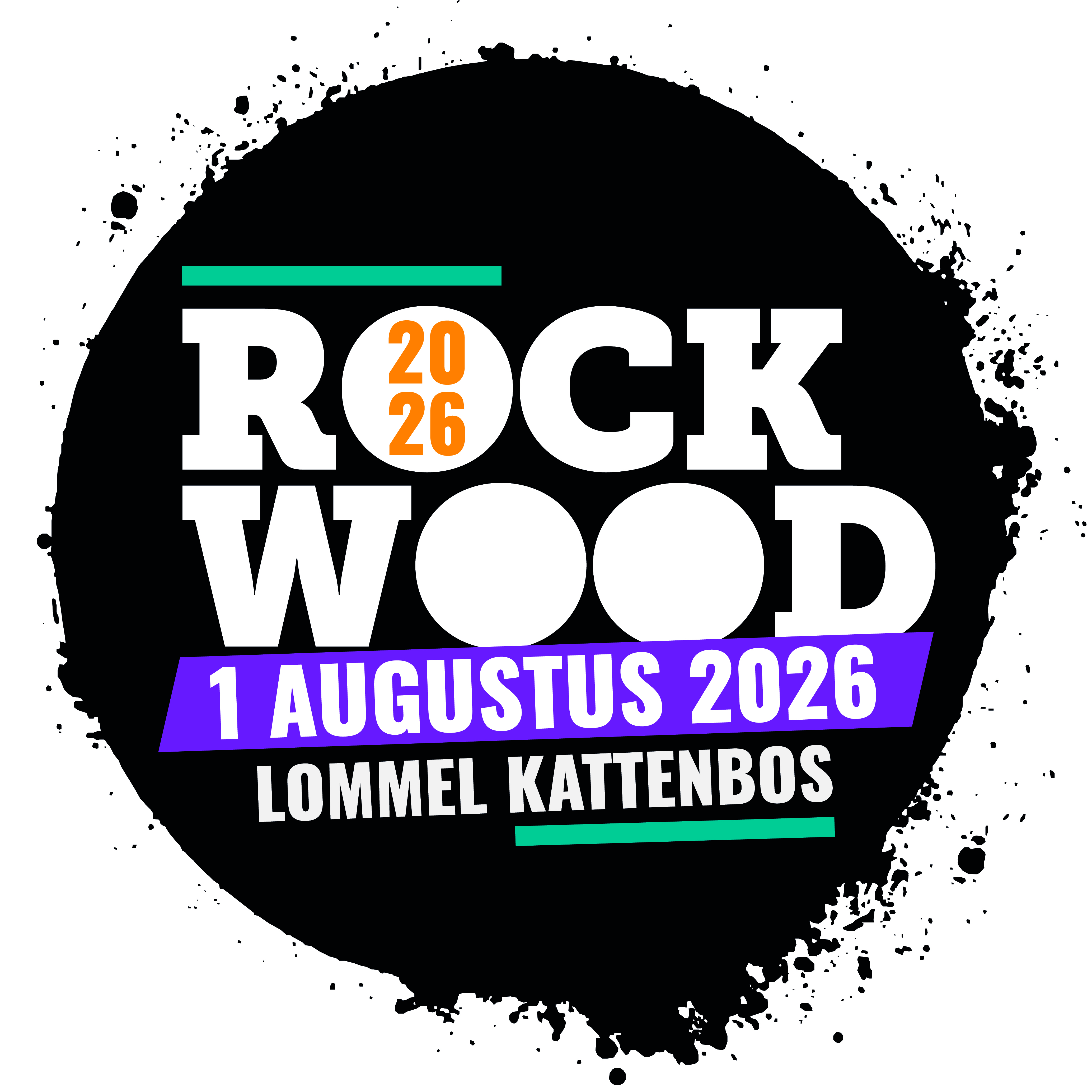 Officiële teaserafbeelding van Rockwood 2026, een rockfestival met livebands op 1 augustus 2026 in Lommel Kattenbos.