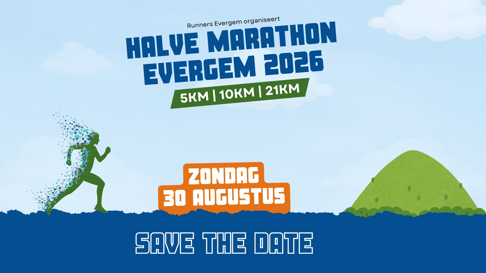 36ste Runners Evergem Halve Marathon met daarnaast 2 kortere afstanden over 5,2 en 10,6 km.