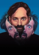 Een digitale illustratie van een man met een baard en donker haar, met vier ogen die op verschillende plaatsen op zijn gezicht en hoofd zijn geplaatst.