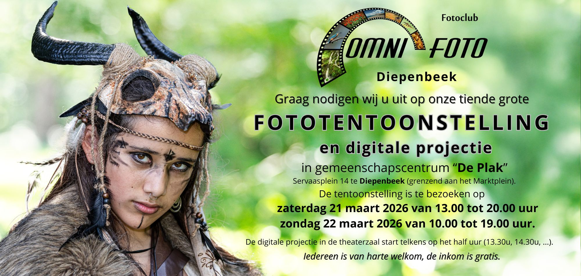 GRATIS INKOM. Voor de 10de keer presenteren 11 fotografen 110 van hun favoriete foto's op een mooi verzorgde tentoonstelling. Naast de fototentoonstelling nog een leuke diaprojectie van uiteenlopende onderwerpen met bijpassende muziek. GRATIS INKOM