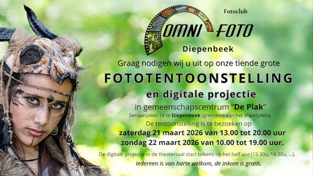 GRATIS INKOM. Voor de 10de keer presenteren 11 fotografen 110 van hun favoriete foto's op een mooi verzorgde tentoonstelling. Naast de fototentoonstelling nog een leuke diaprojectie van uiteenlopende onderwerpen met bijpassende muziek. GRATIS INKOM
