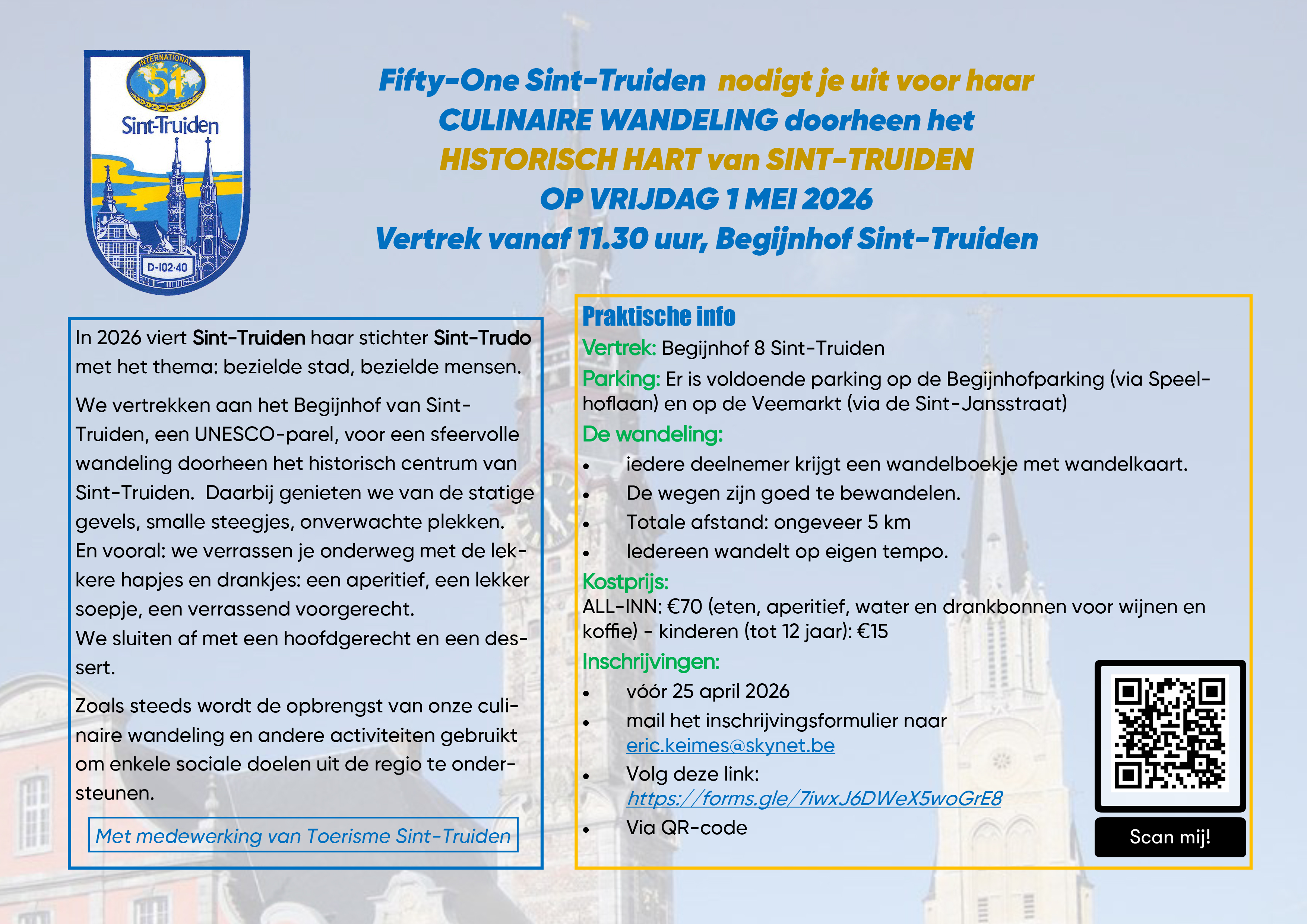 Uitnodiging voor Culinaire wandeling Sint-Truiden 1 mei 2026