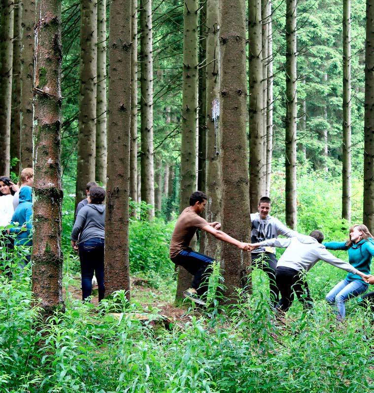 Jongeren spelen in bos
