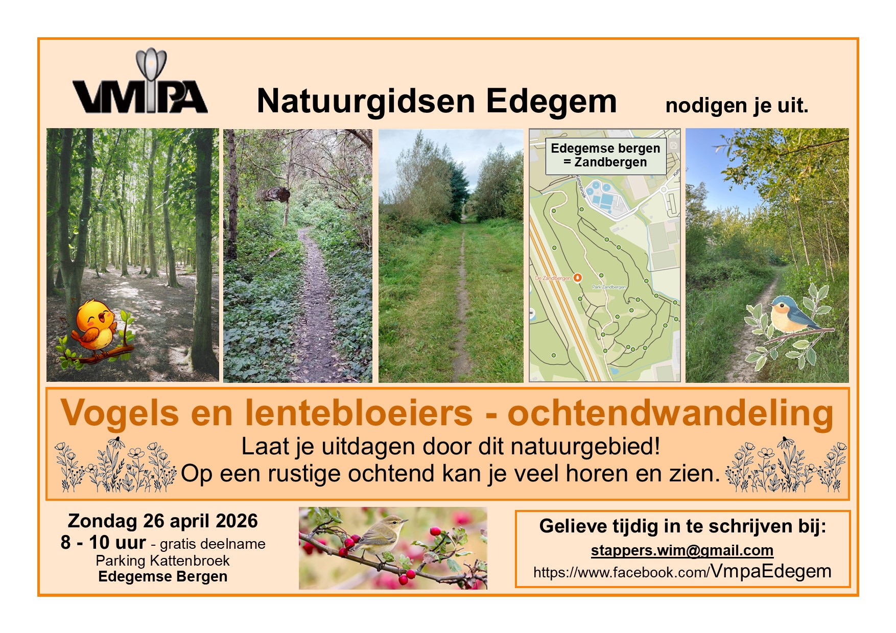 Uitnodigung - Vogels en lentebloeiers - ochtendwandeling Edegemse Bergen - 26 april 2026
