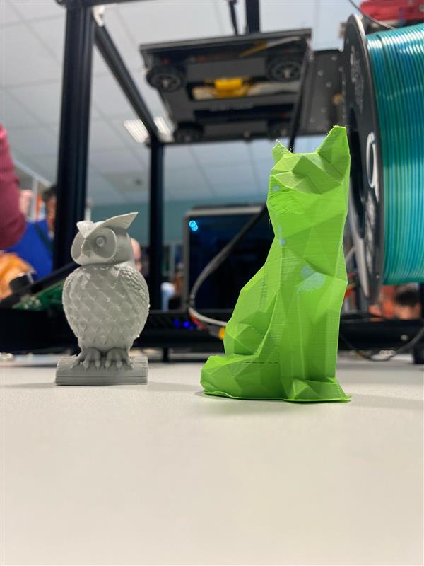 Kat en uil 3D-geprint