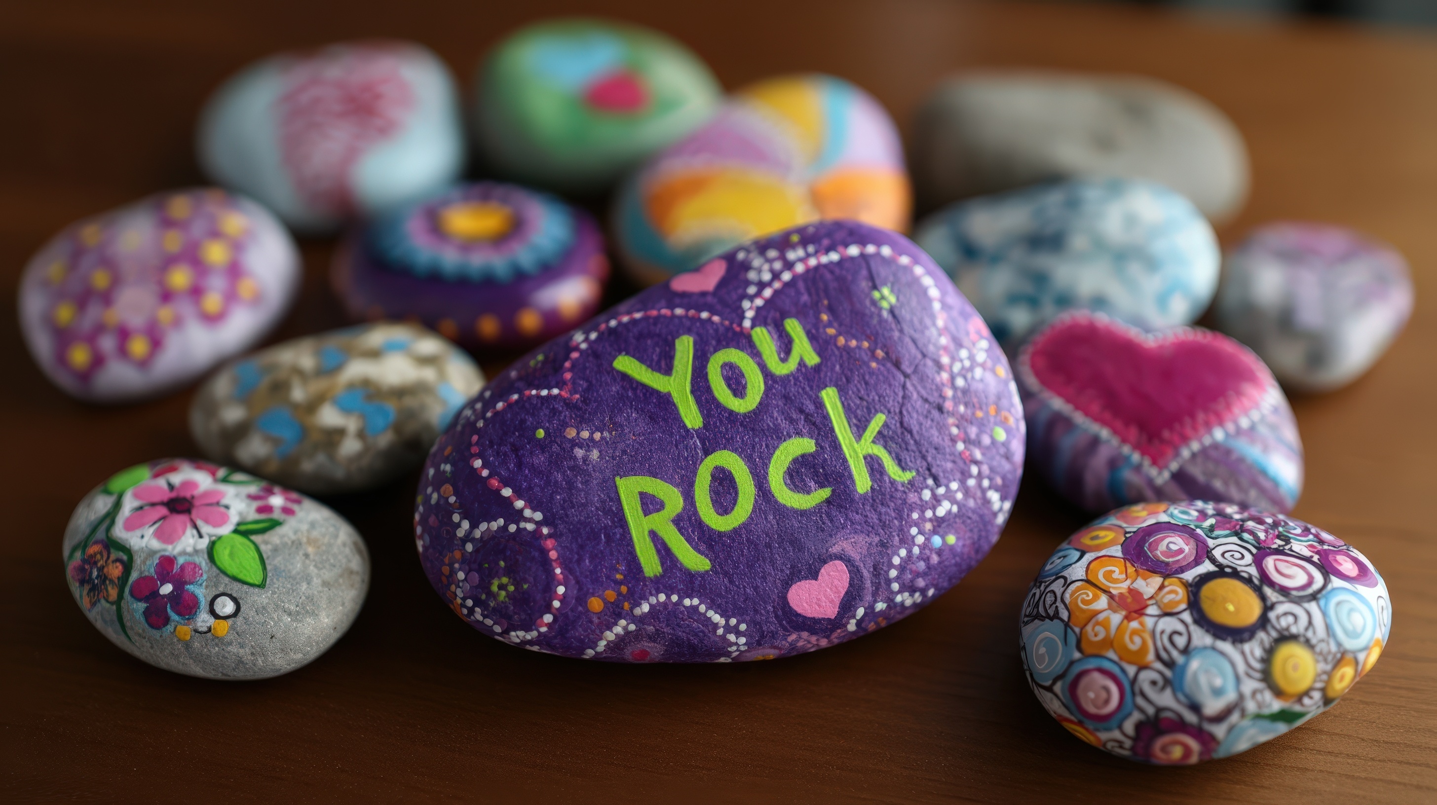 Hand painted Rocks with Inspirational Message You Rock Colorful Stone Art Collection for Crafts