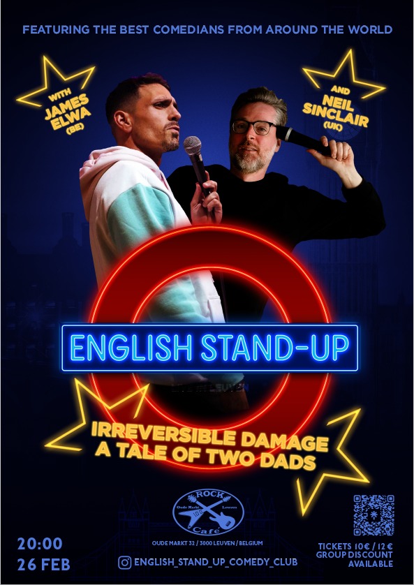 Picture of Comedians James Elwa and Neil Sinclair for show on modern fatherhood on 26/02/2026 at Rock Cafe