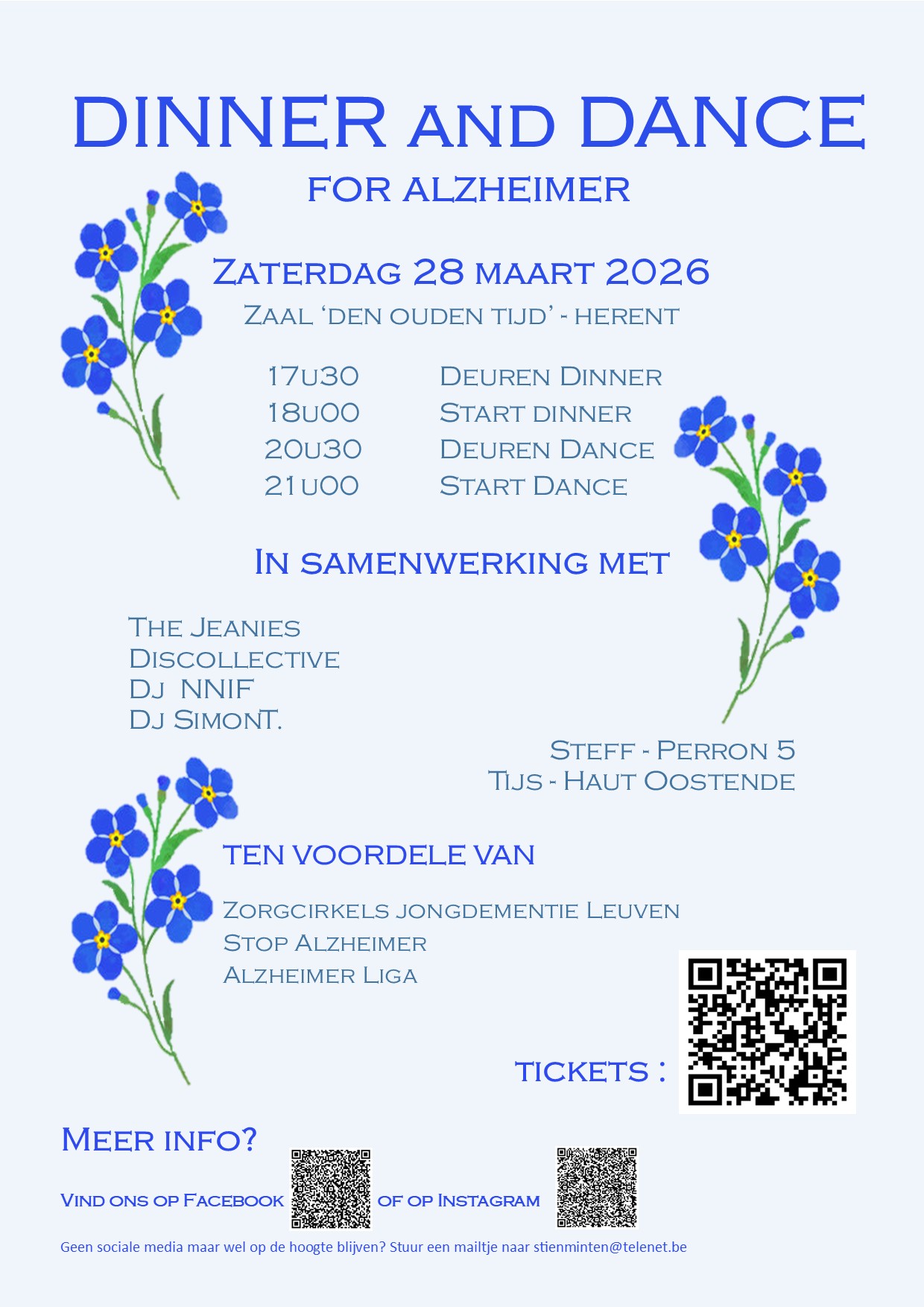 Dit event wil Alzheimer in de kijker zetten en inzetten op verbinding. We willen mensen samenbrengen door te tafelen en te dansen. Dit doen we in samenwerking met lokale partners.
