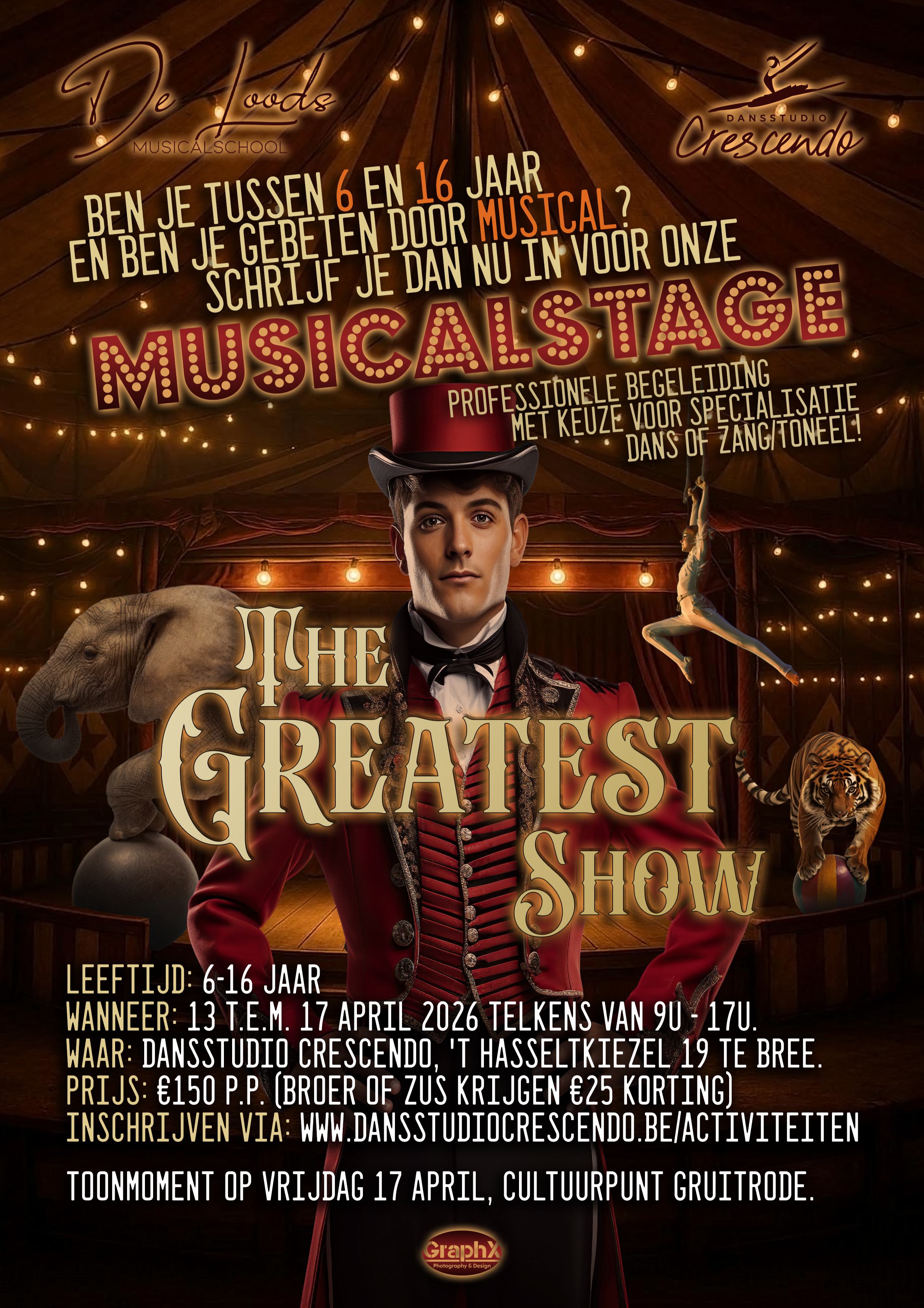 Zin in een weekje zingen, dansen en acteren? Jullie leren een mini-musical aan waarin dit alles aan bod komt. Op het einde van de stageweek is er een toonmoment om aan de ouders, familie en vrienden te laten zie wat jullie allemaal geleerd hebben! 