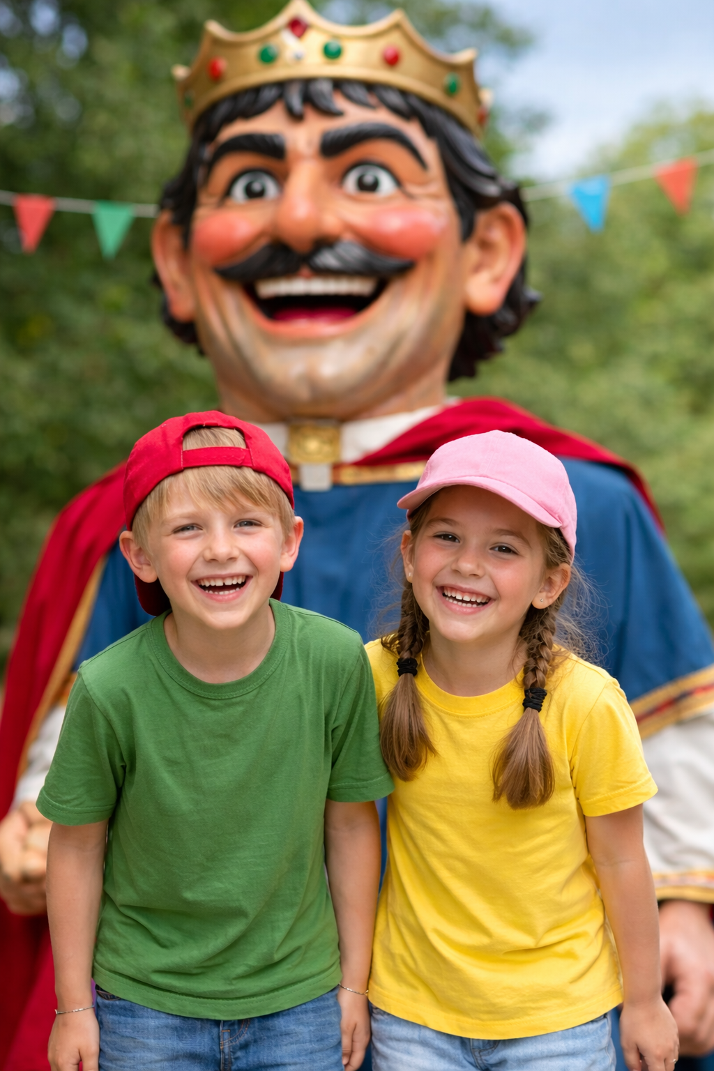 Lachende kinderen voor een koninklijke Reus