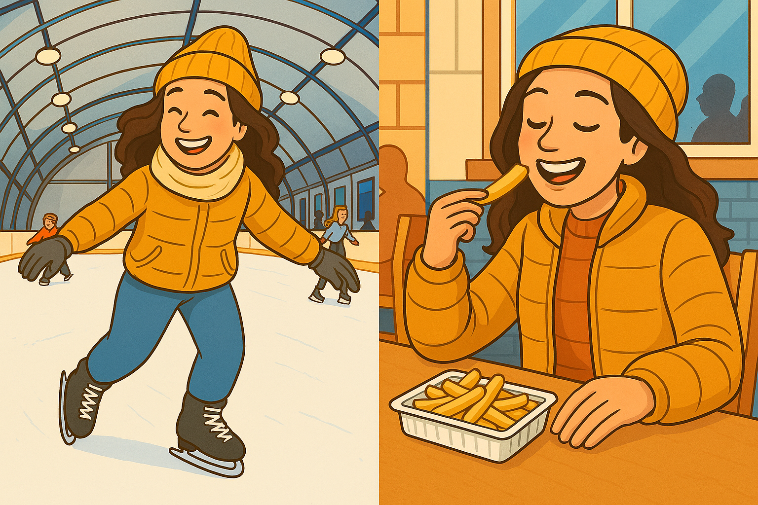 Frietschaatsen, ideale combo van schaatsen en frietjes eten