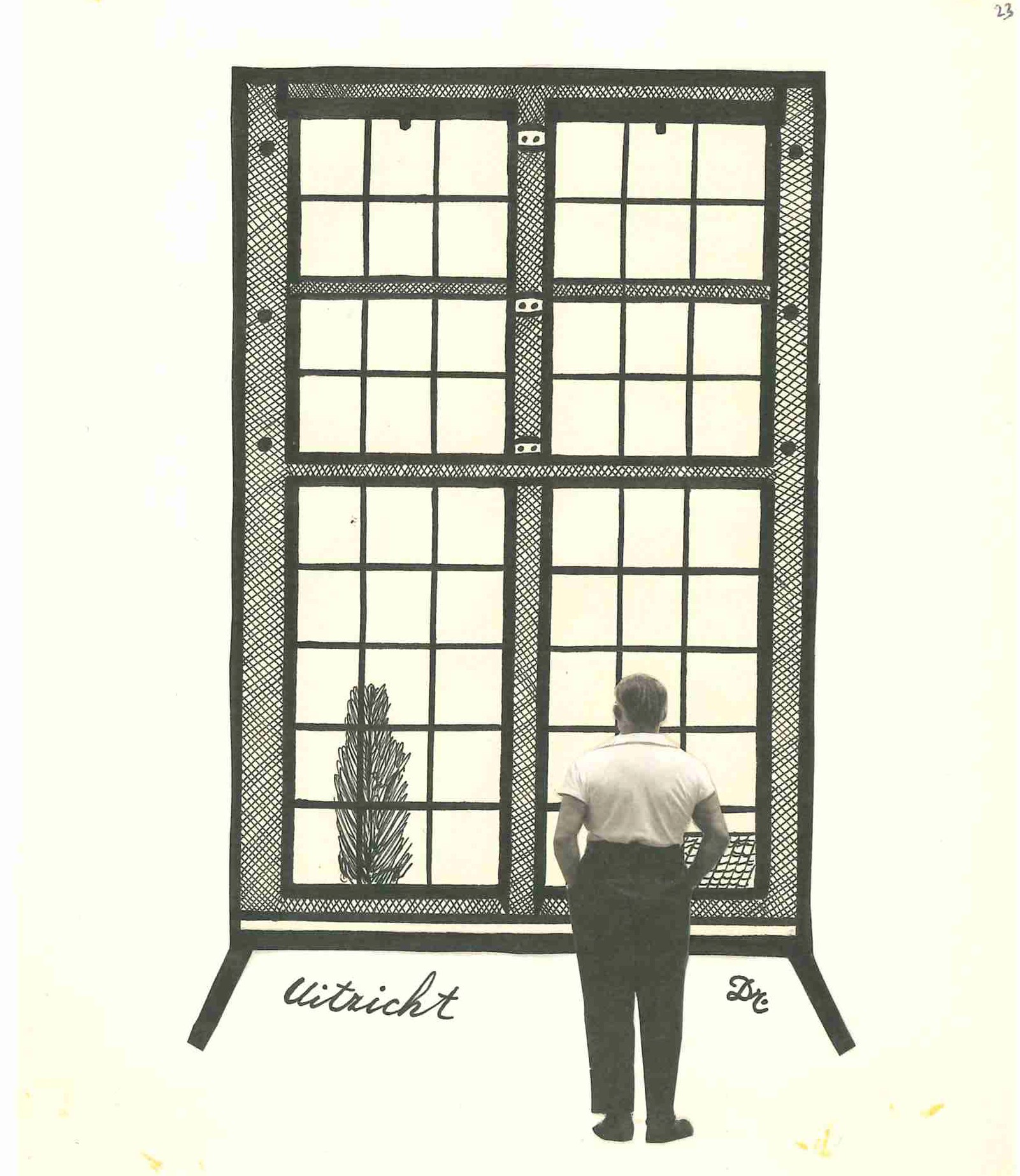 Kunstwerk man kijkt uit het raam