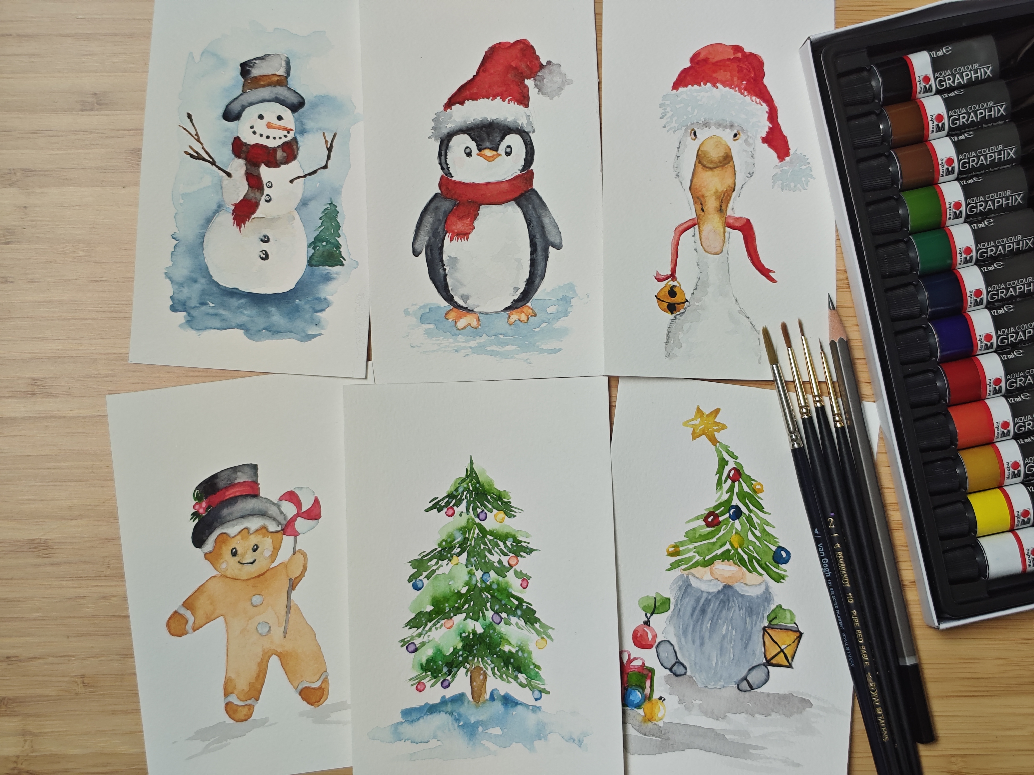 Kerstkaarten met aquarel 
