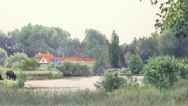 De Leie te Olsene (aquarel 17 x 54 cm.)