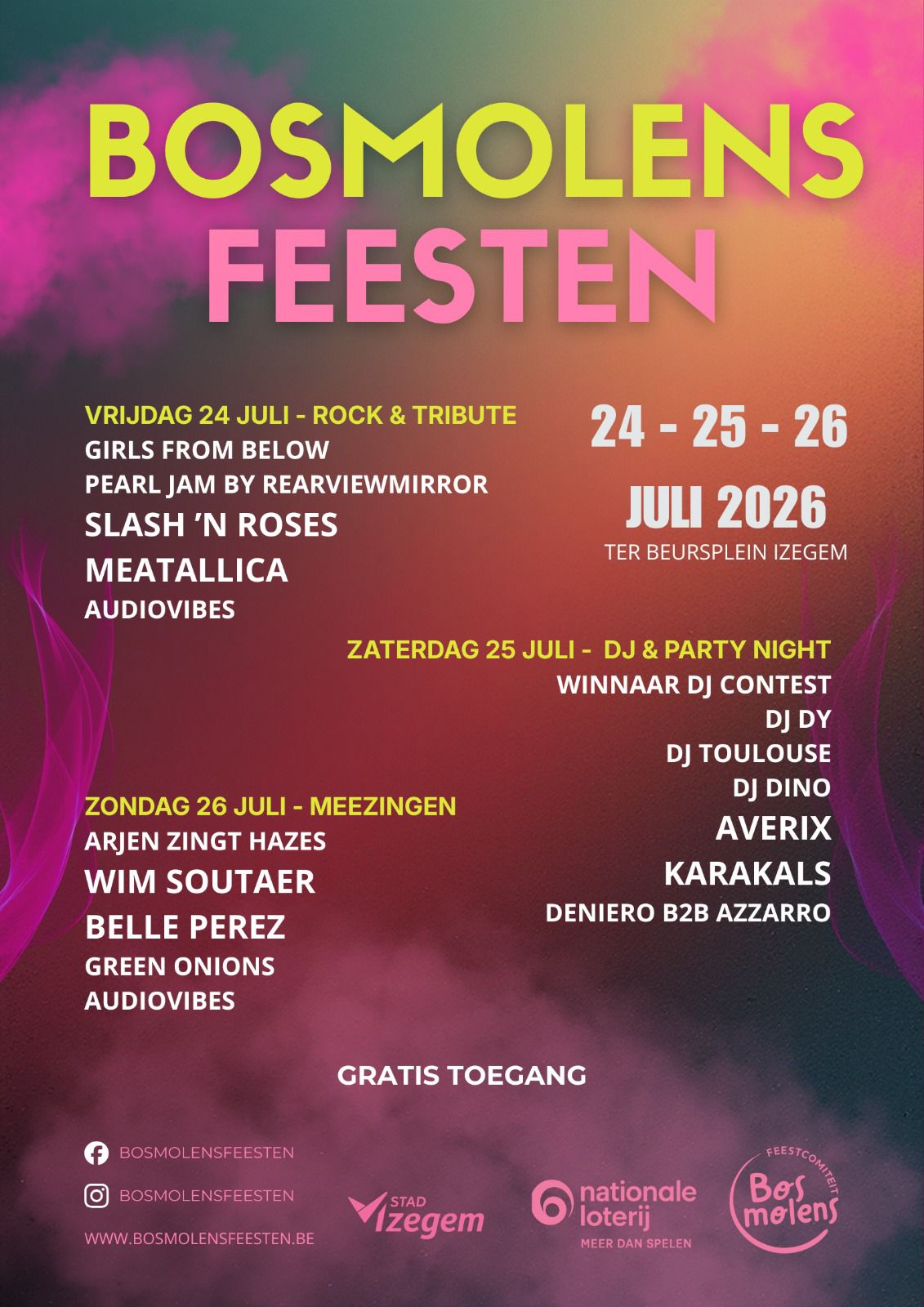 De Bosmolensfeesten zijn een driedaags evenement met gratis toegang waar we de mensen laten genieten van zowel muziek, sport en cultuur.