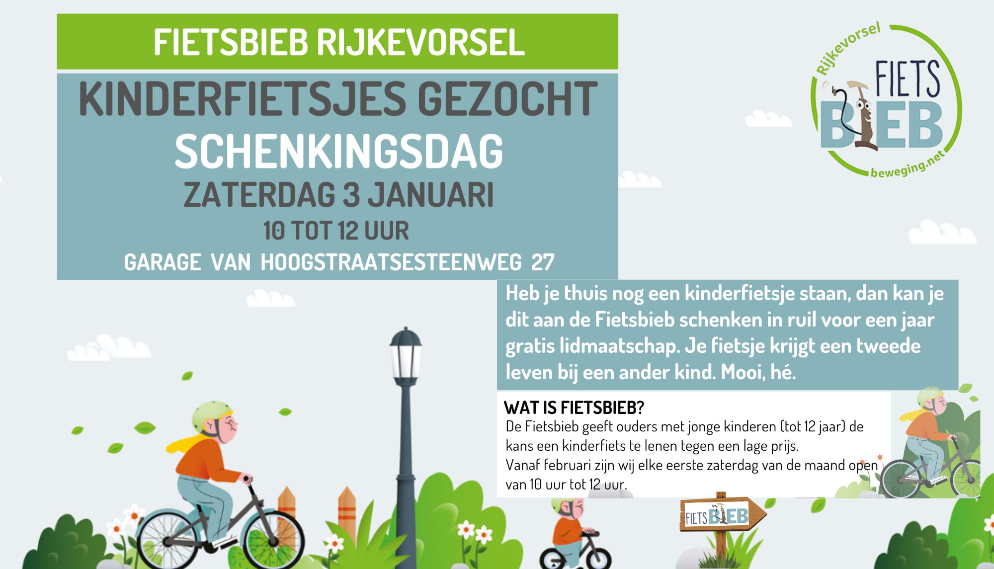 Fietsbieb Rijkevorsel - Schenkingsdag kinderfietsjes: zaterdag 3/1 van 10u tot 12u