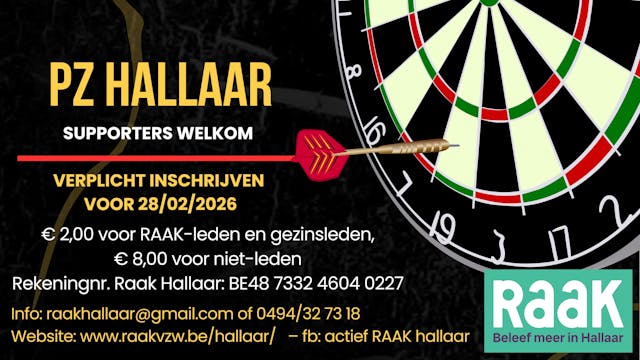 Recreatief dartstornooi op zaterdag 07/03/2026