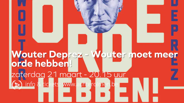 hoofd van Wouter op rode affiches met titel in grote letters