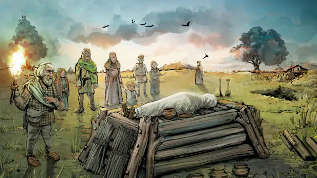 Reconstructietekening van het crematieritueel