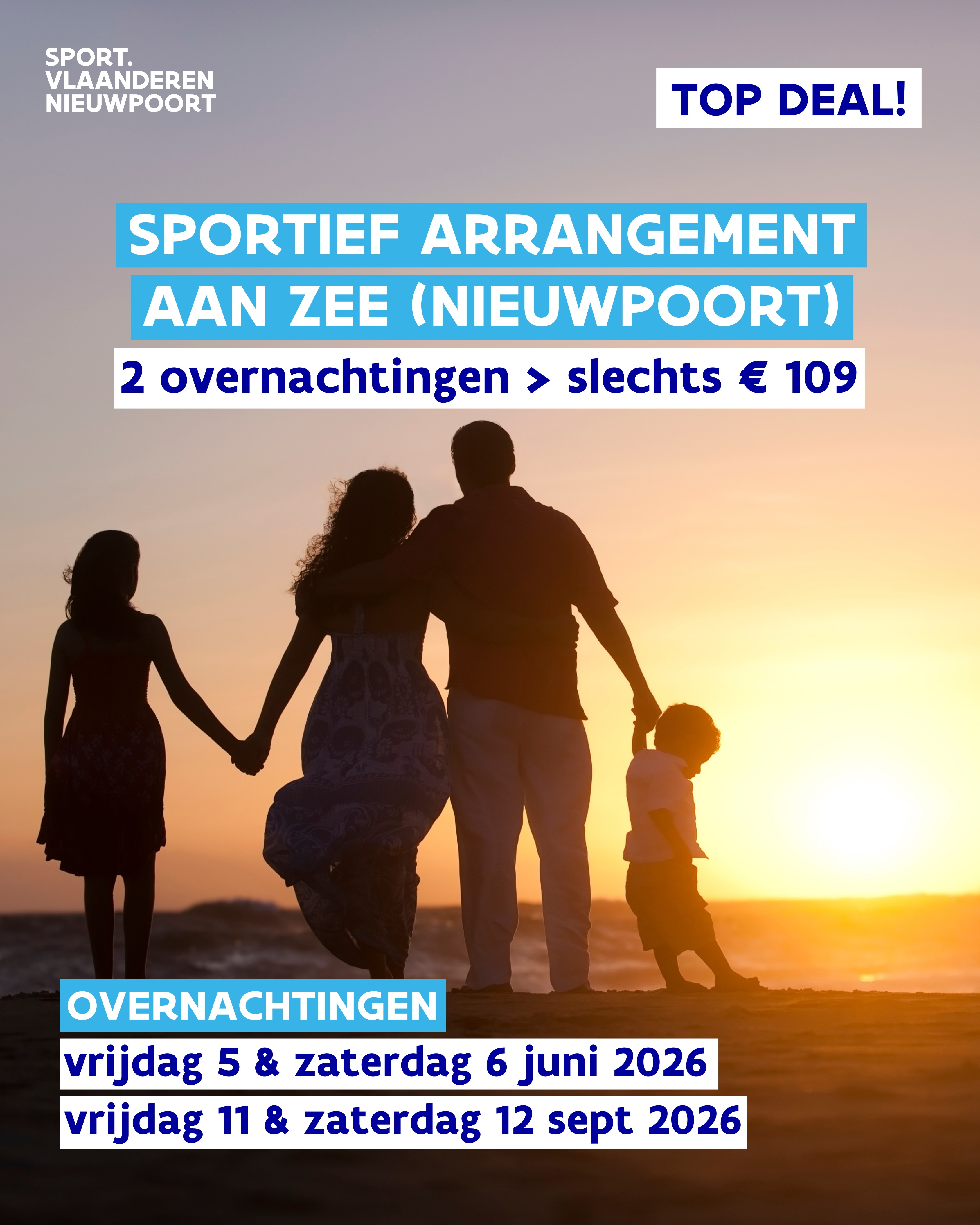 Sportief arrangement aan zee - 2 overnachtingen + maaltijden 109 euro !