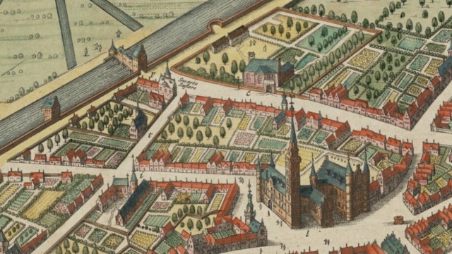 Fragment Sanderuskaart (1649) met de locatie van de Stadhuis- en pupillensite