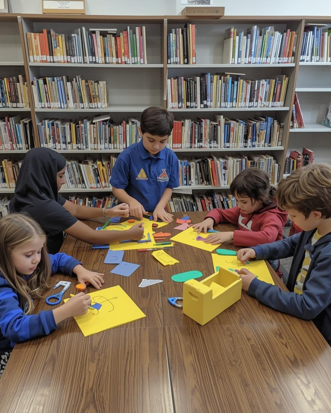 kinderen die knutselen in de bib 