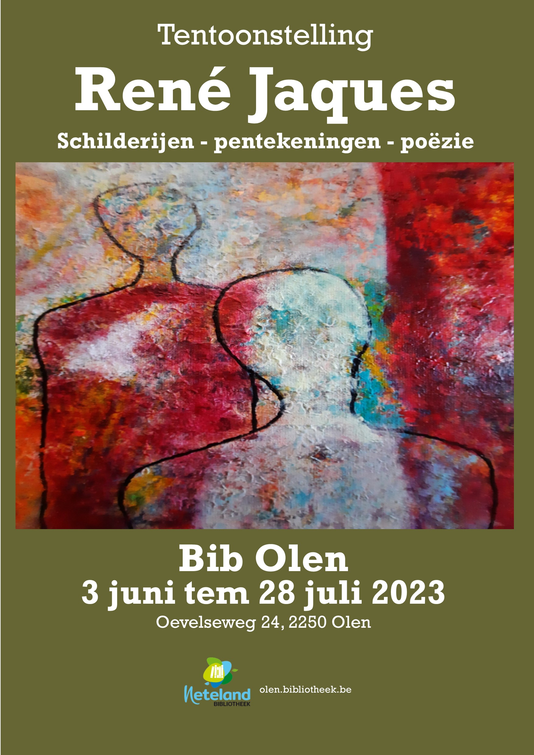 affiche Tentoonstelling René Jaques in de bib van Olen