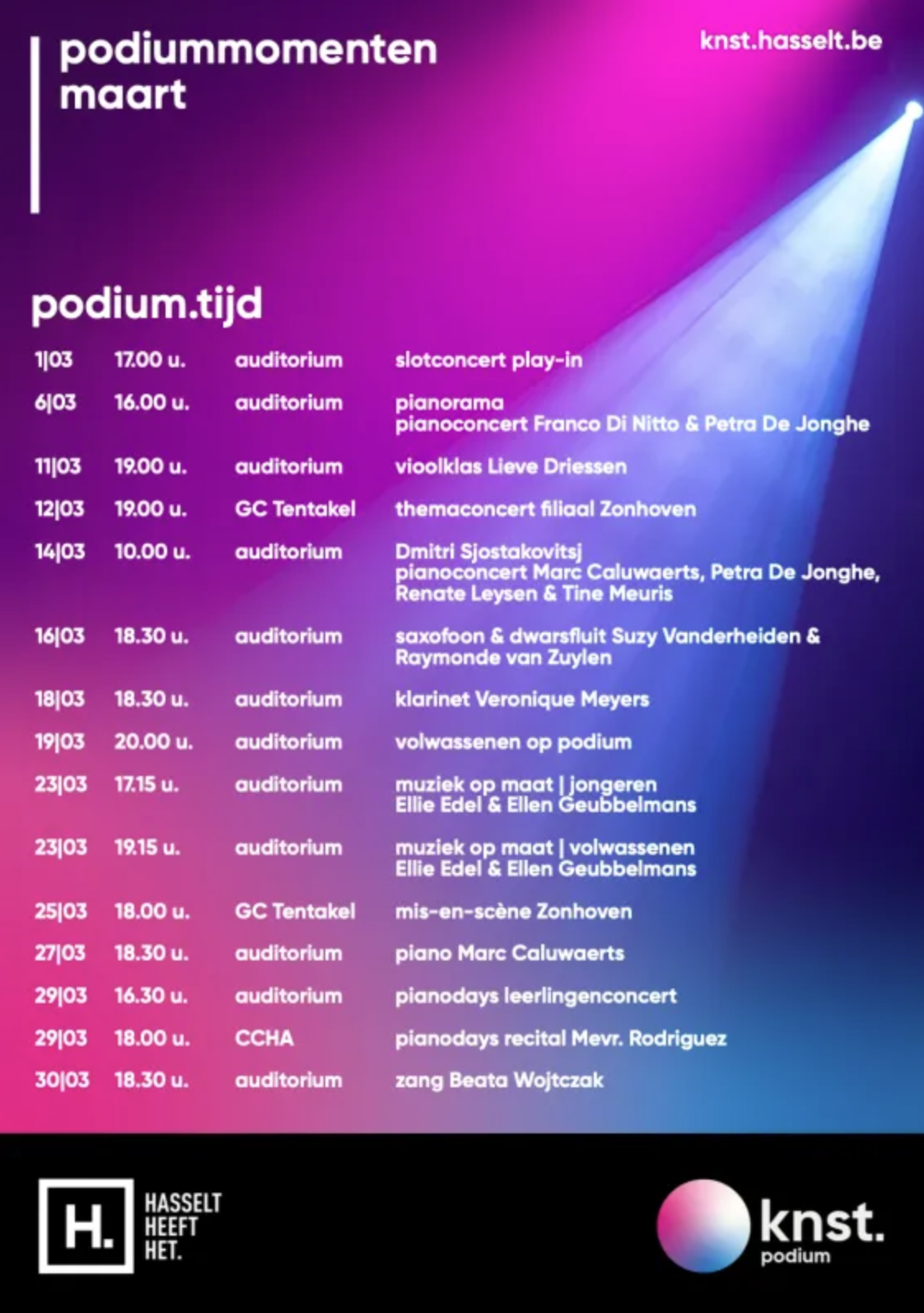 Overzicht podiummomenten maart
