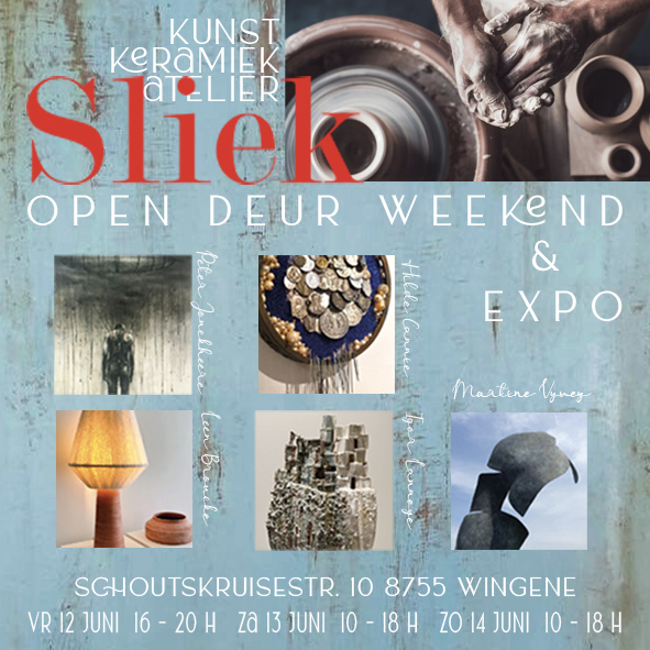 Igor Lannoye, Martine Vyvey, Peter Jonckheere, Hilde Cannie, Leen Broucke stellen ten toon in kunst keramiek atelier SLIEK te Schoutskruisestraat 10 Ruiselede, . 12, 13 en 14 juni