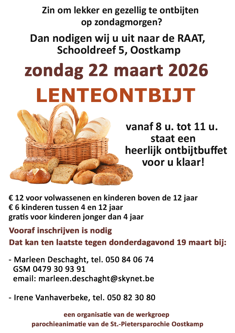 Zin om lekker en gezellig te ontbijten op zondagmorgen? Dan nodigen we u uit naar het Ontmoetingscentrum de RAAT in Oostkamp